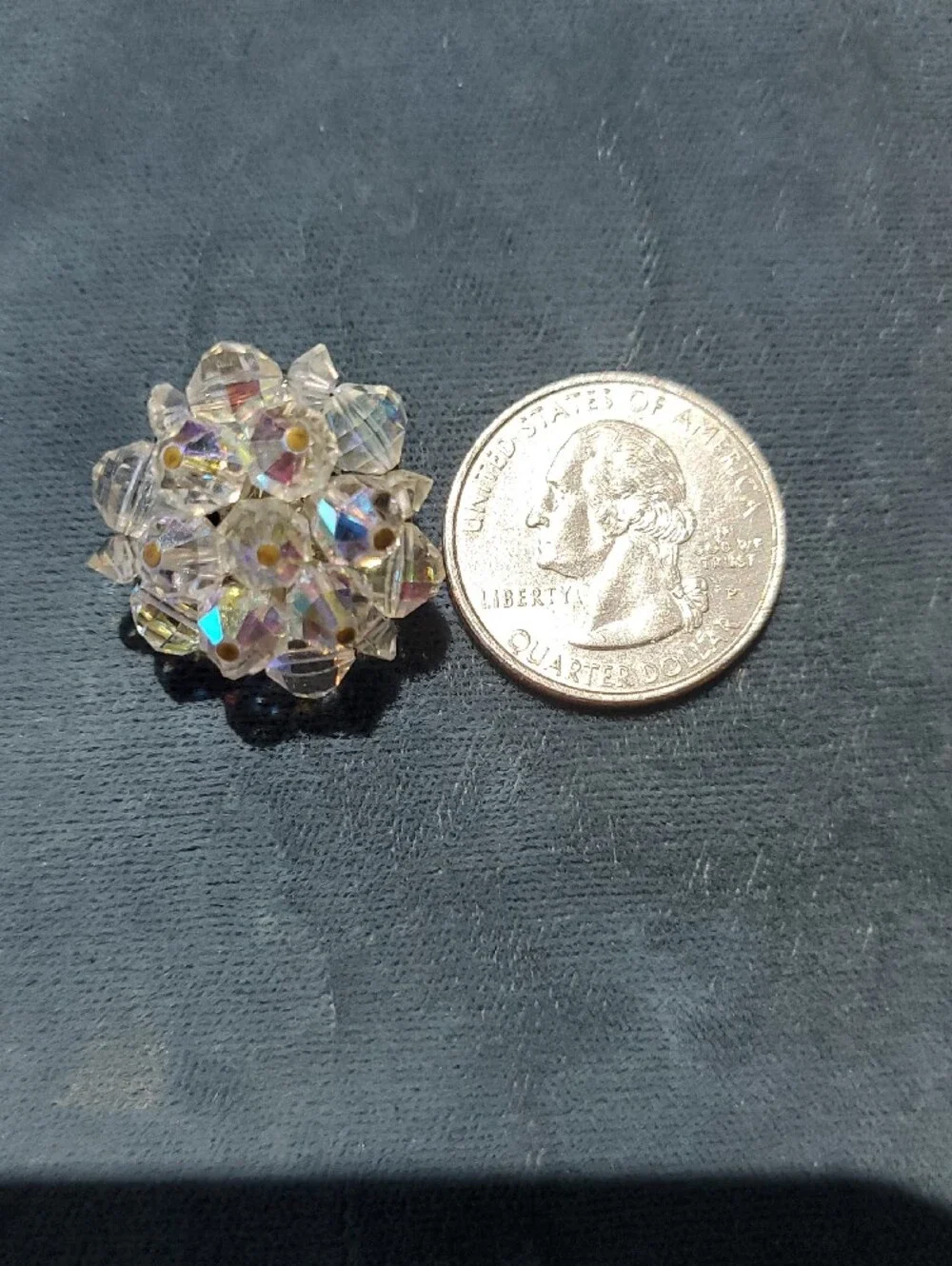Vintage Iridescent Crystal Cluster Stud Earrings - Clear Aurora Rainbow Clip On
